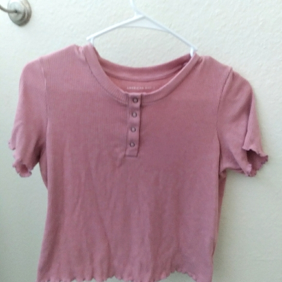 Rose gold blouse, button collar and wavy sleeves - Picture 1 of 1